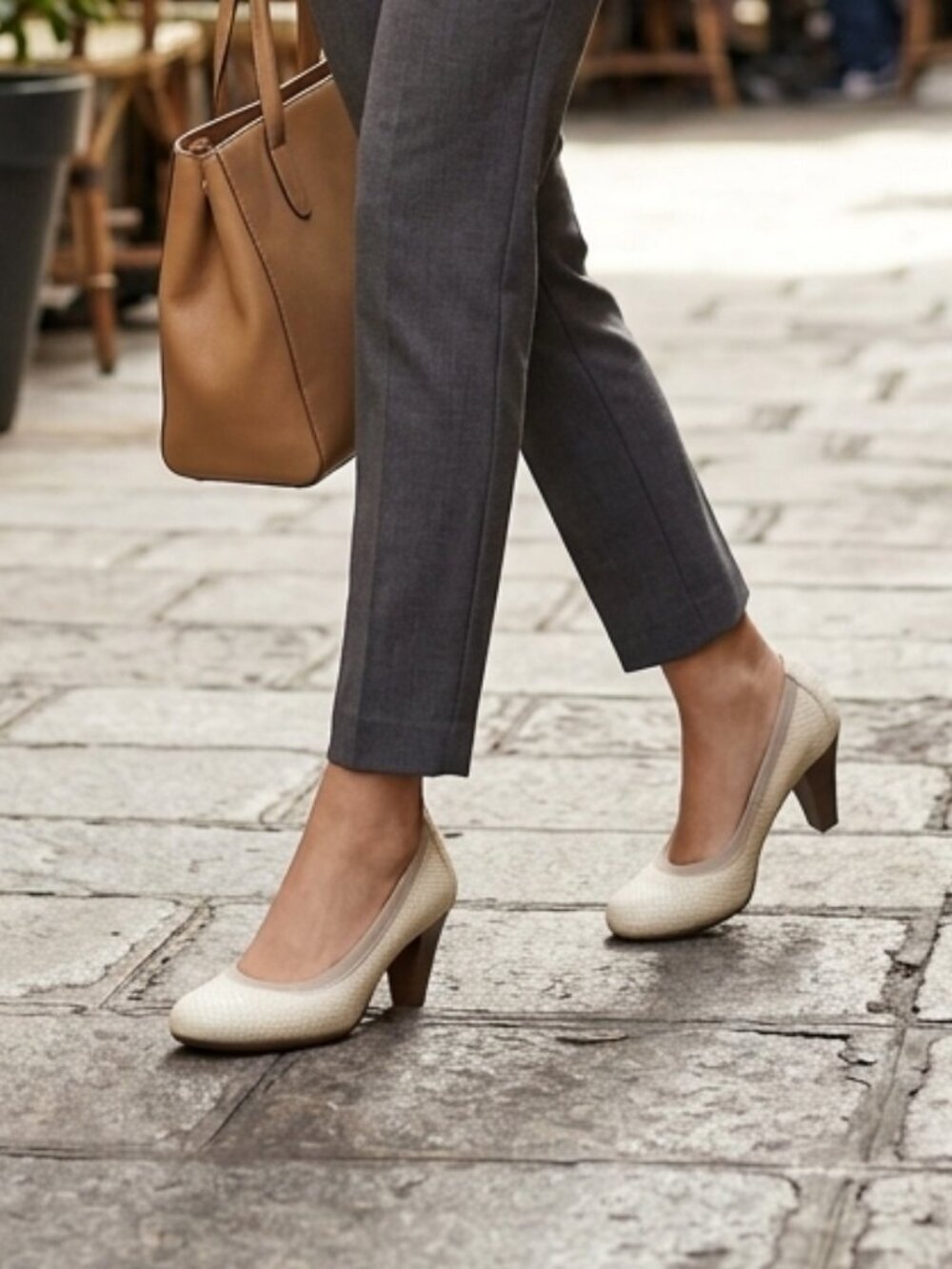 Cream Leather Heels in a Snakeskin Pattern By Hispanitas - Glove Shoes